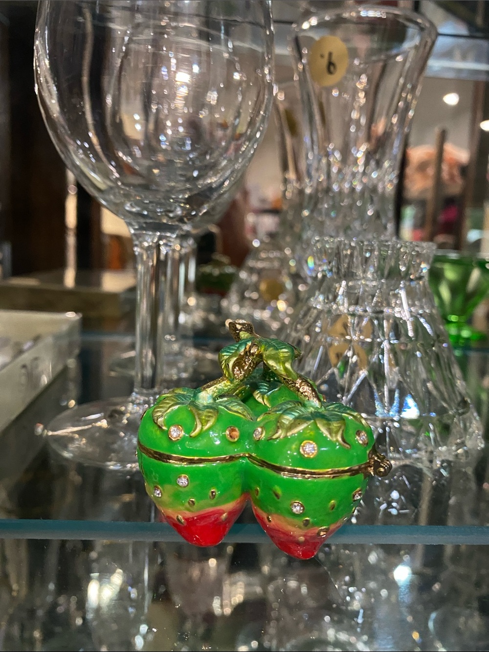Green & Red Strawberry Trinket Box with Rhinestones